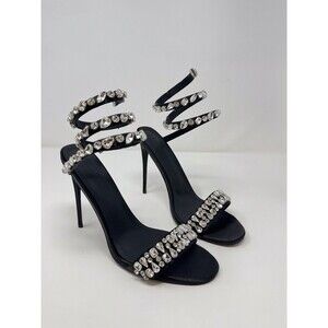 Cult of Coquette Sandals Black Rhinestone Stiletto Wrap Around High Heels US 11